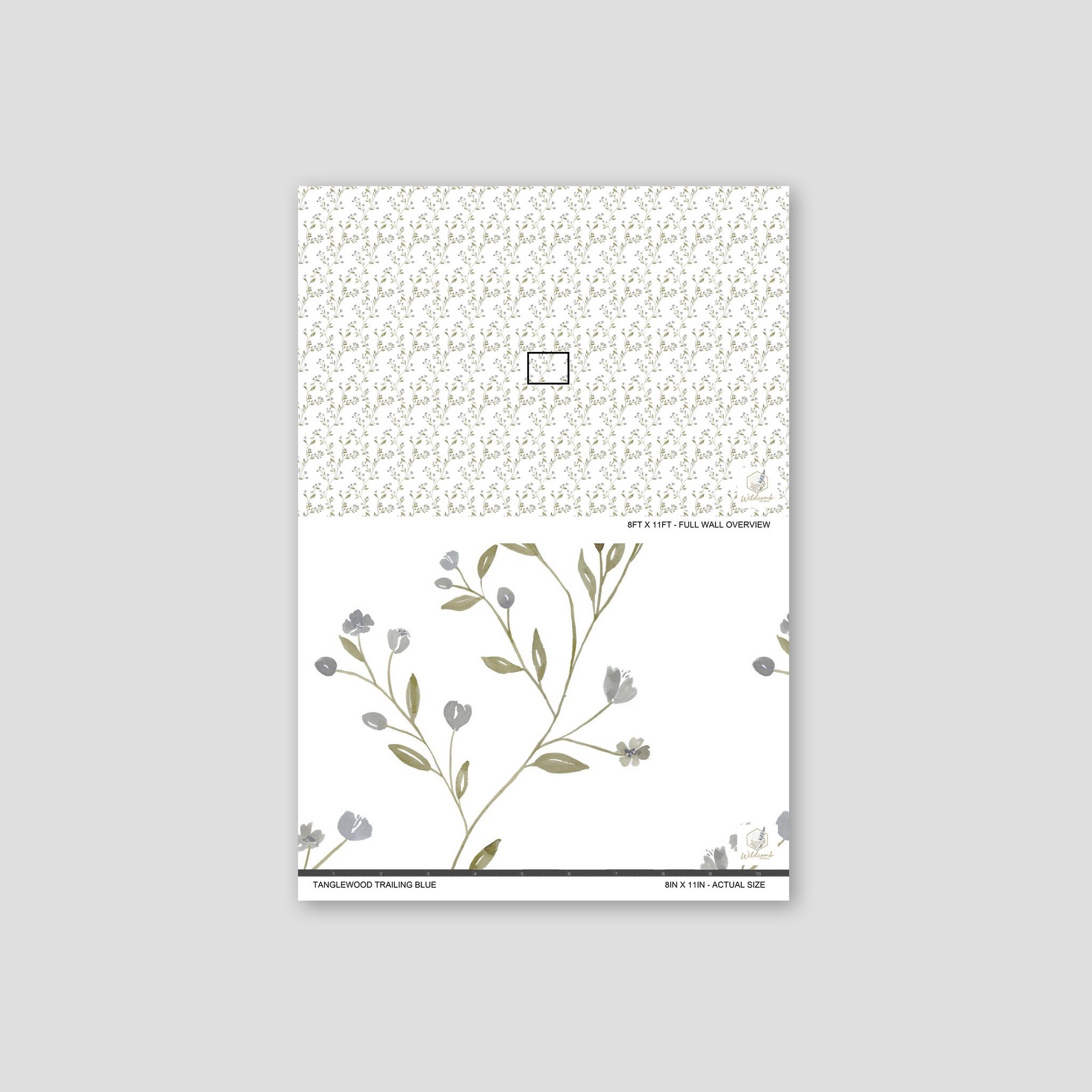 Wallpaper size perspective of the Tanglewood Trailing wallpaper on a gray background.