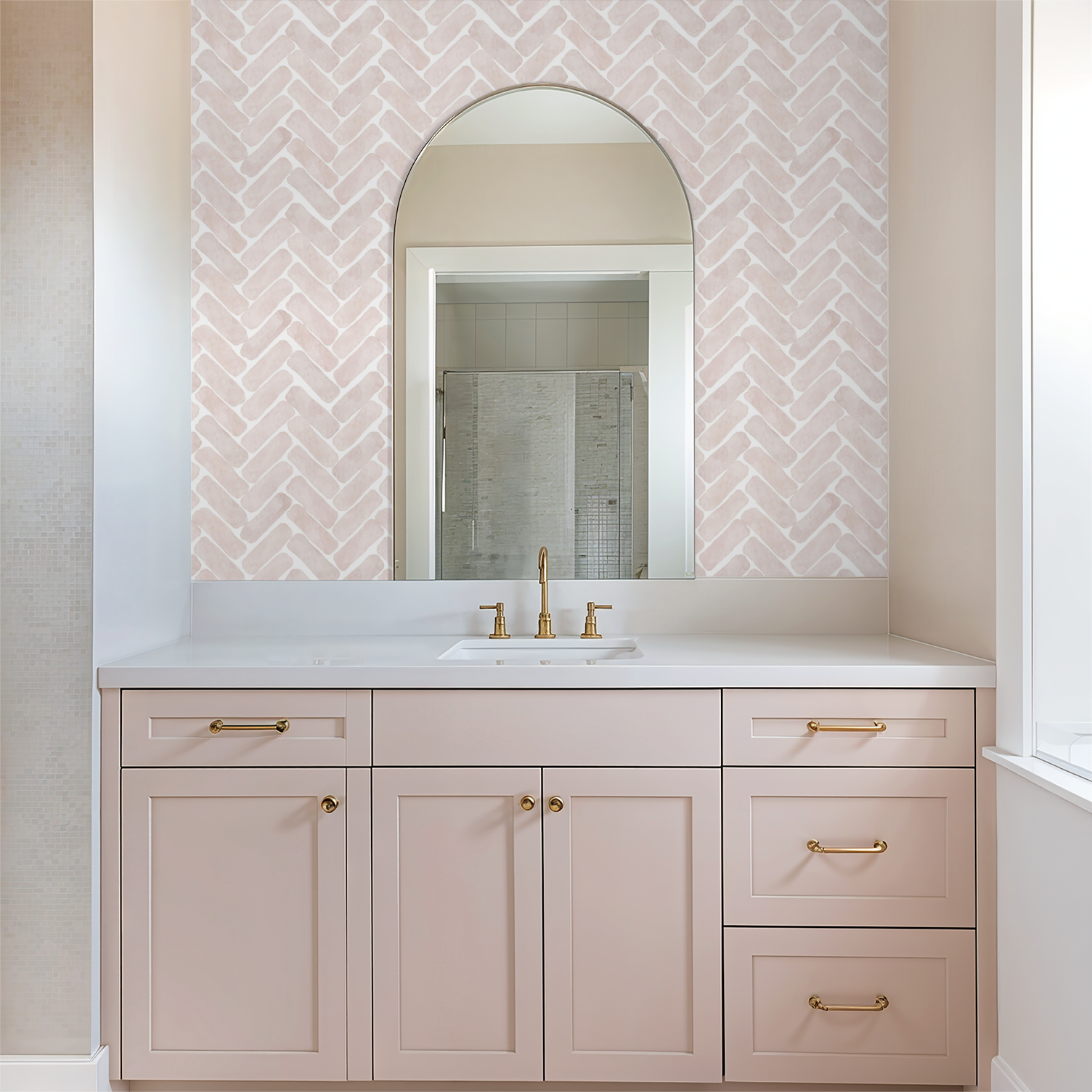 Pink Herringbone Water Color TIle in Blush Pink