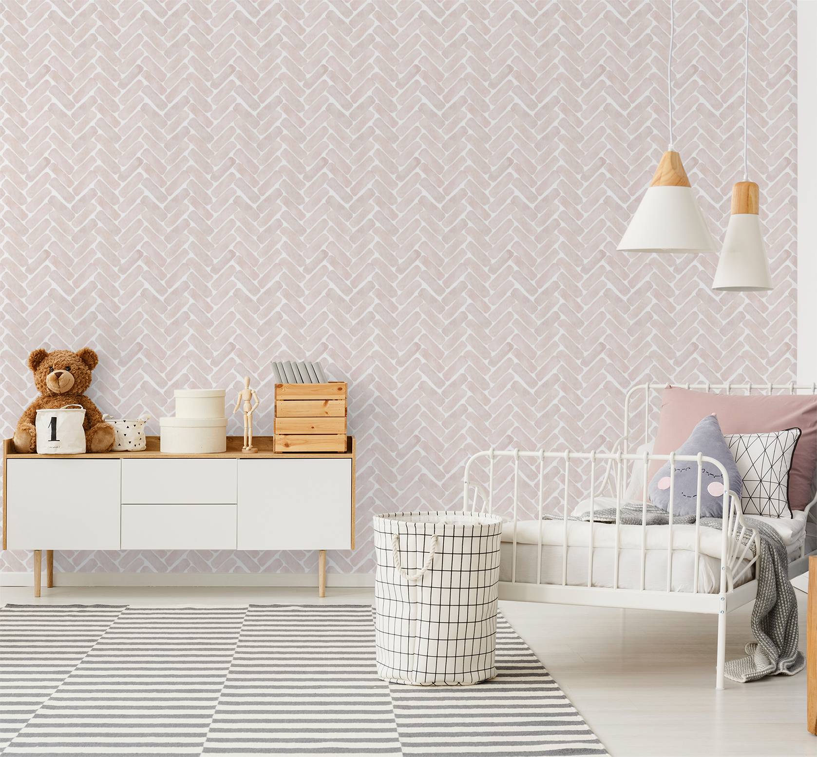 Pink Herringbone Water Color TIle in Blush Pink