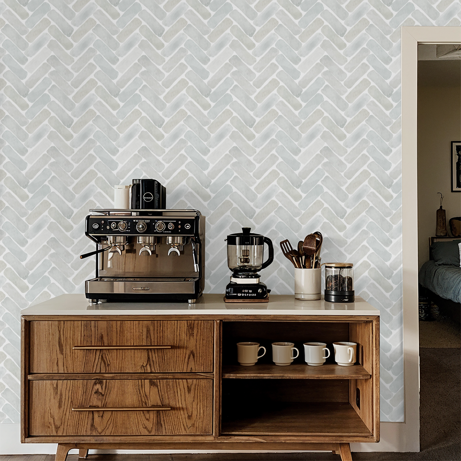 Herringbone watercolor Pottery and Linen Neutral