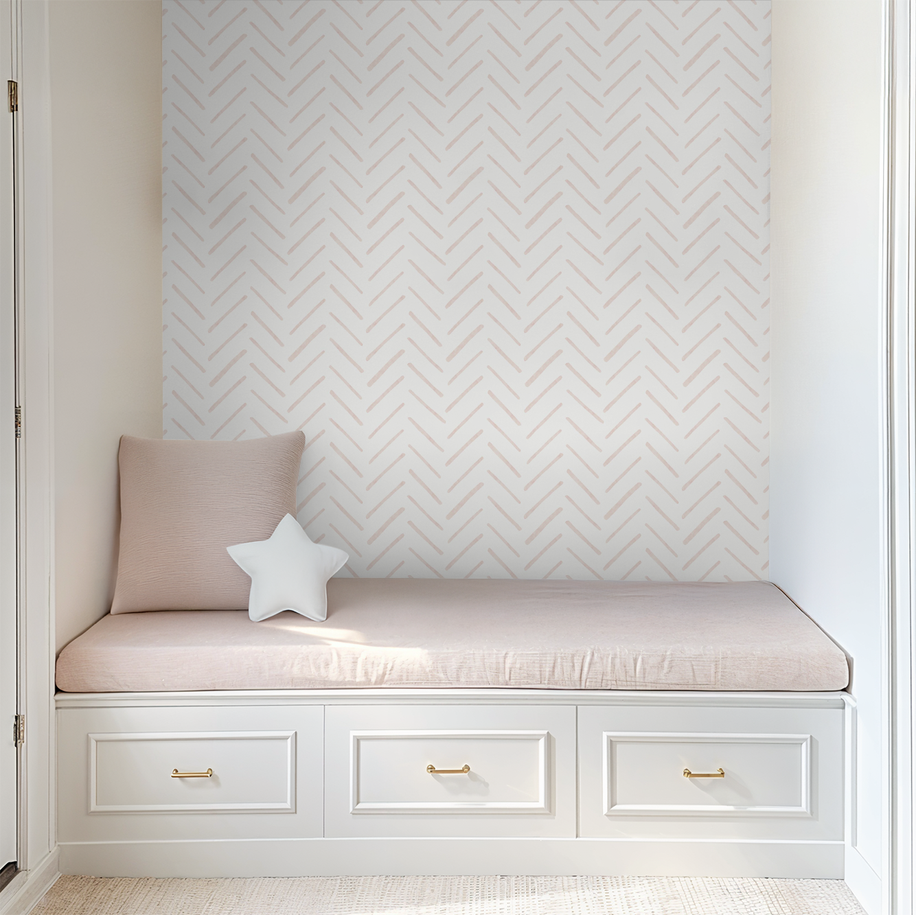 Blush Pink Herringbone skinny Water Color Thin Chevron