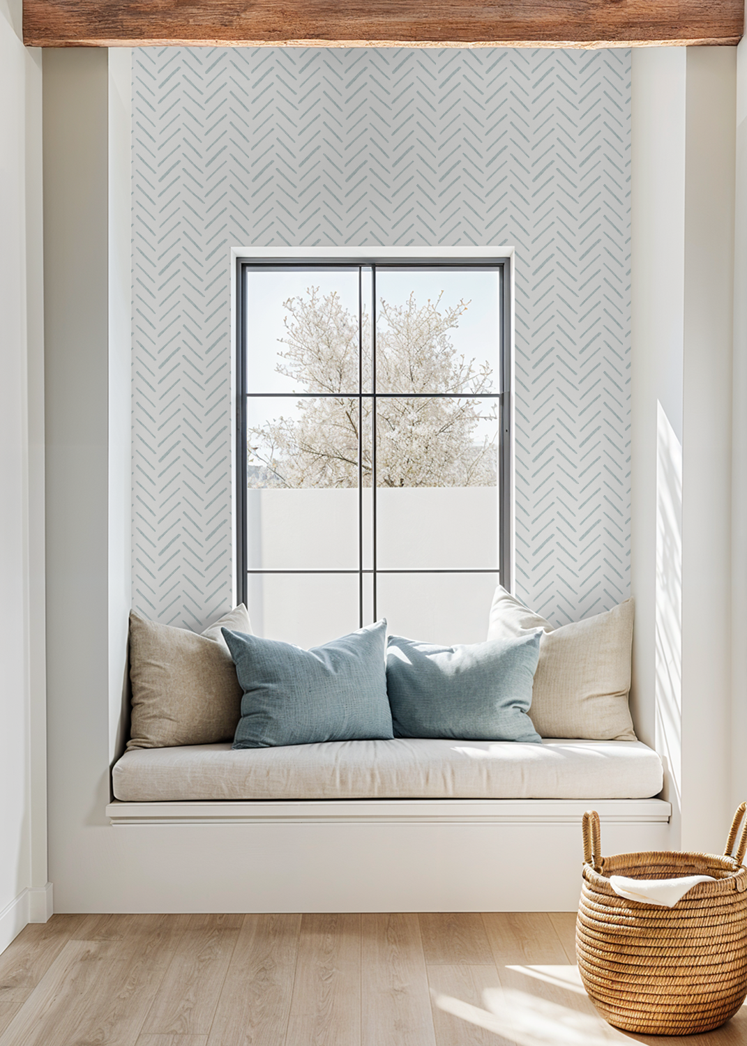 Modern Blue Watercolor Herringbone Wallpaper – Hand-Painted Chevron Style