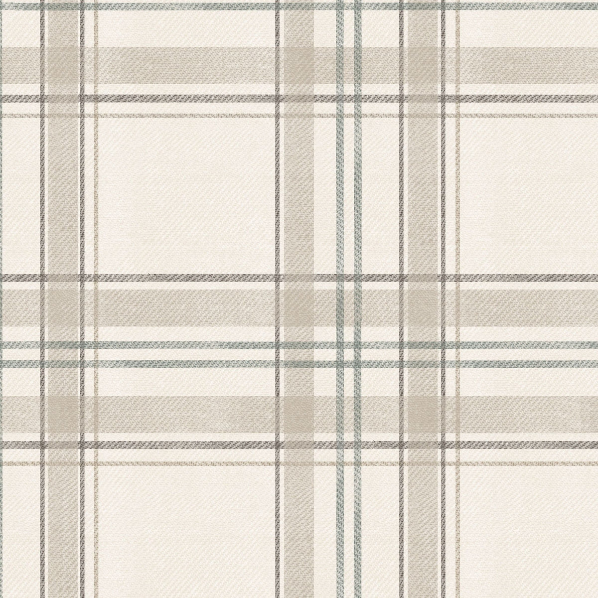 Cabin Plaid wallpaper with cream, taupe, and sage green checks