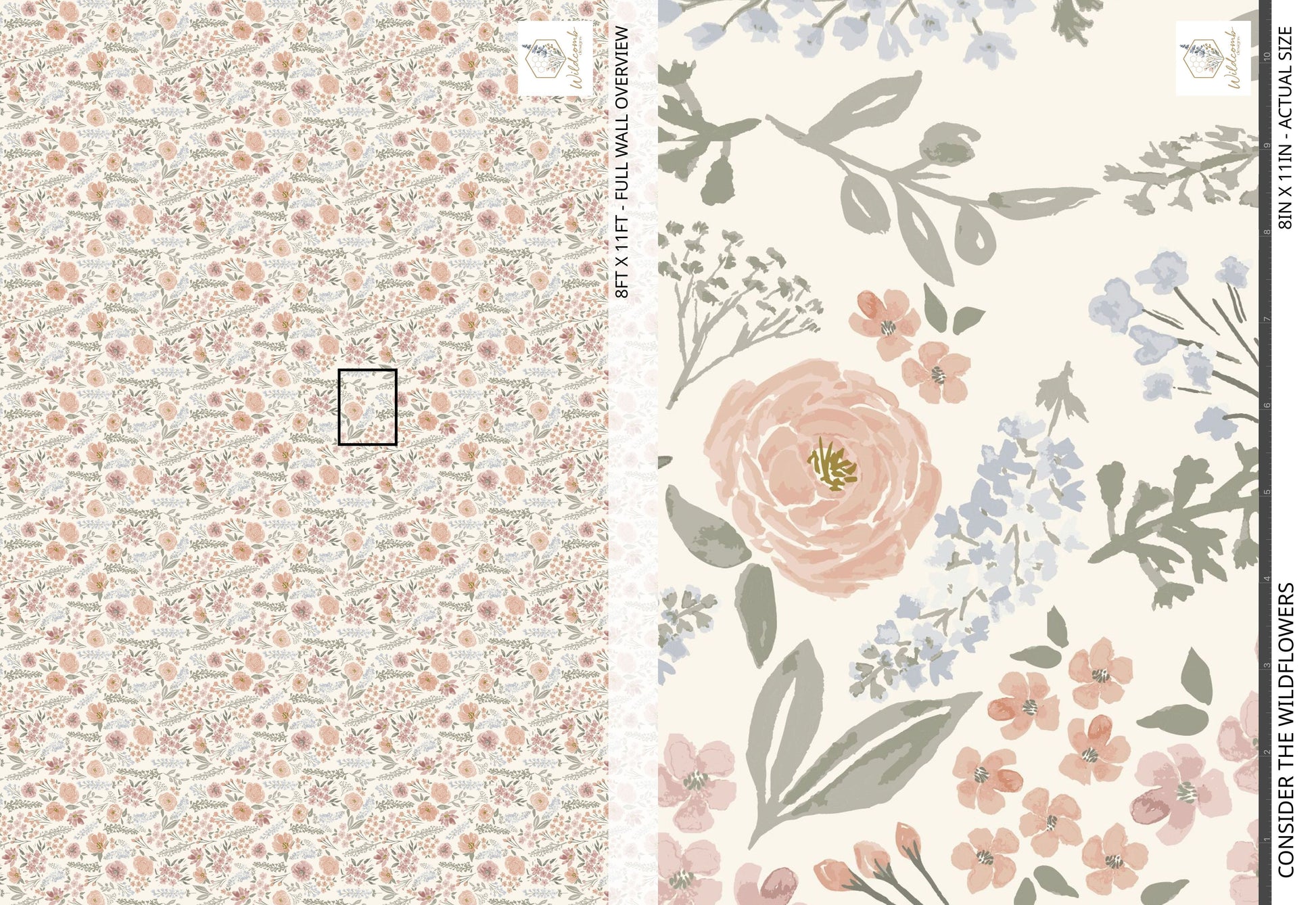 Two floral patterned wallpaper samples side by side on a white background