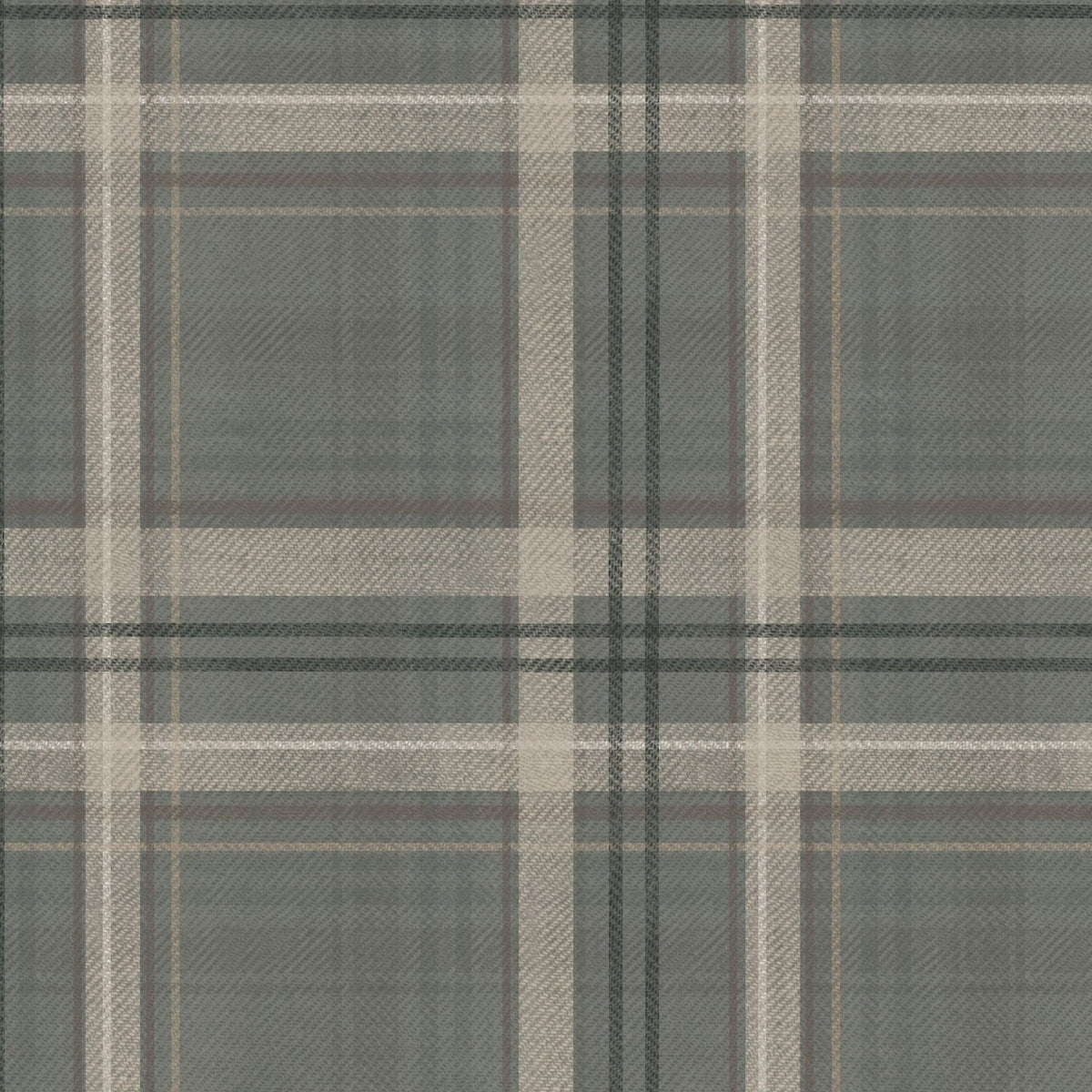 Lodge Plaid wallpaper in soft greys and deep greens with intricate plaid design.