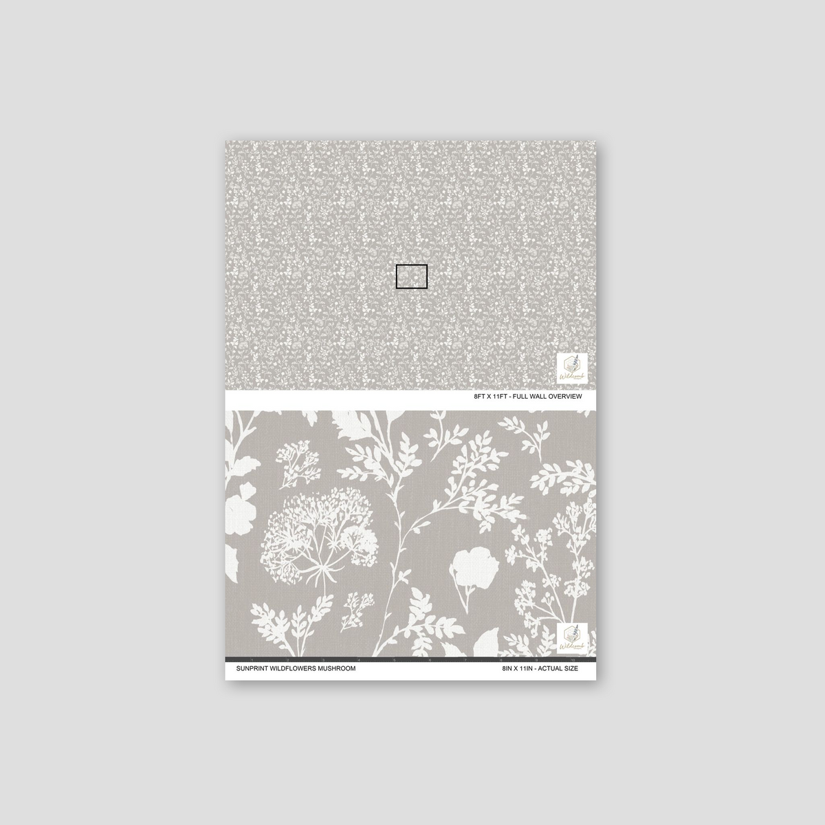Mushroom floral wallpaper with delicate wildflower silhouettes and leafy stems on textured background.