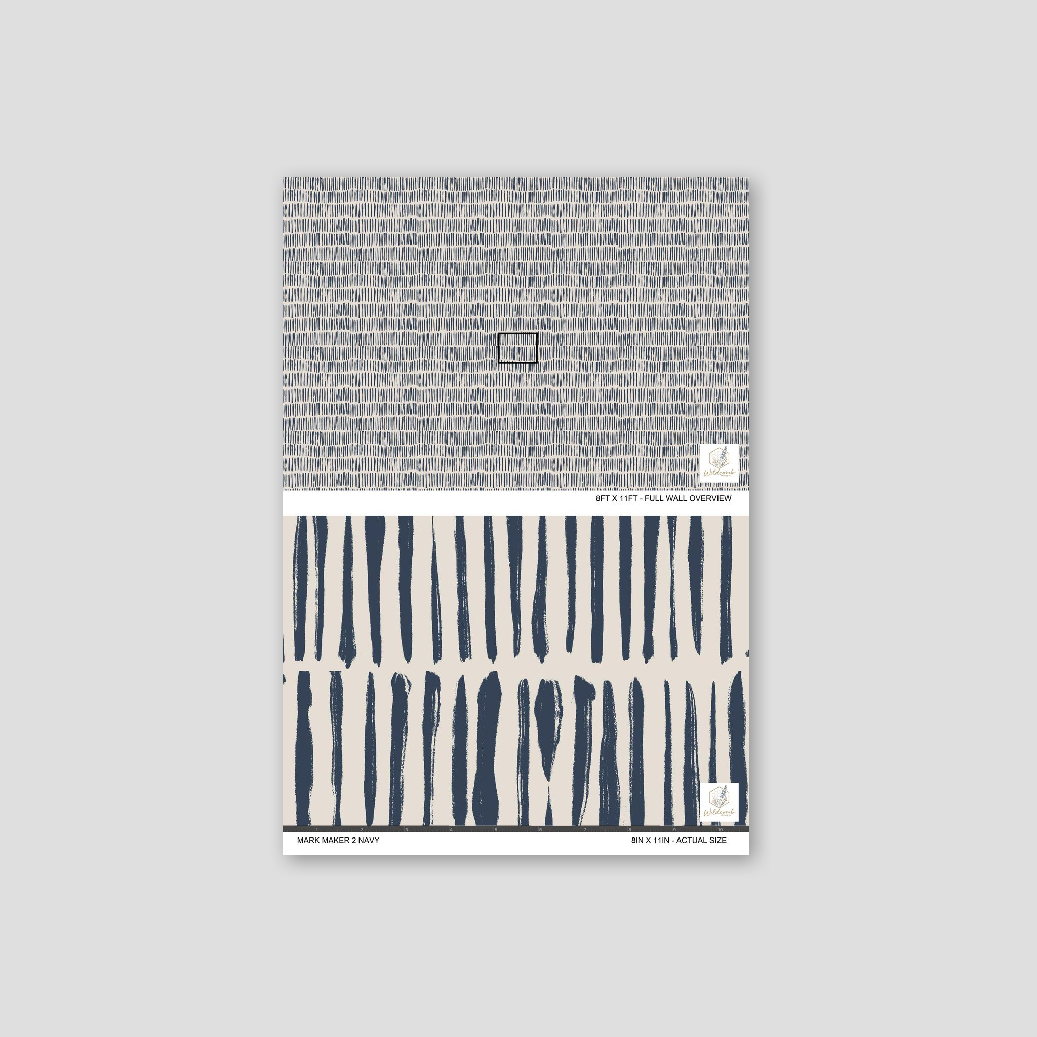 Navy brushstroke abstract wallpaper sample on alabaster background