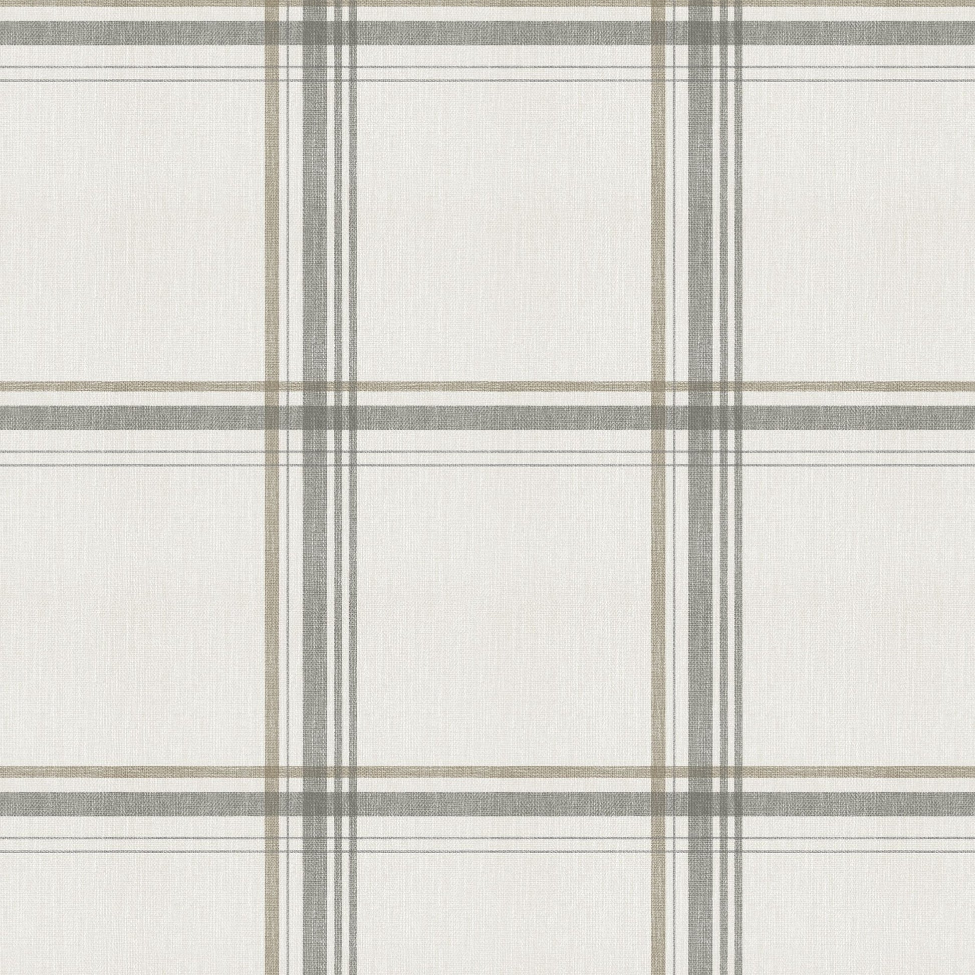 Neutral plaid wallpaper with soft textures and classic design.