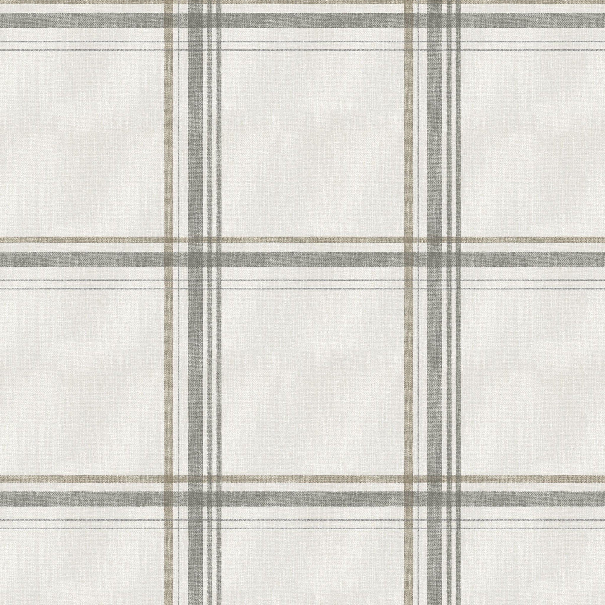 Neutral plaid wallpaper with soft textures and classic design.