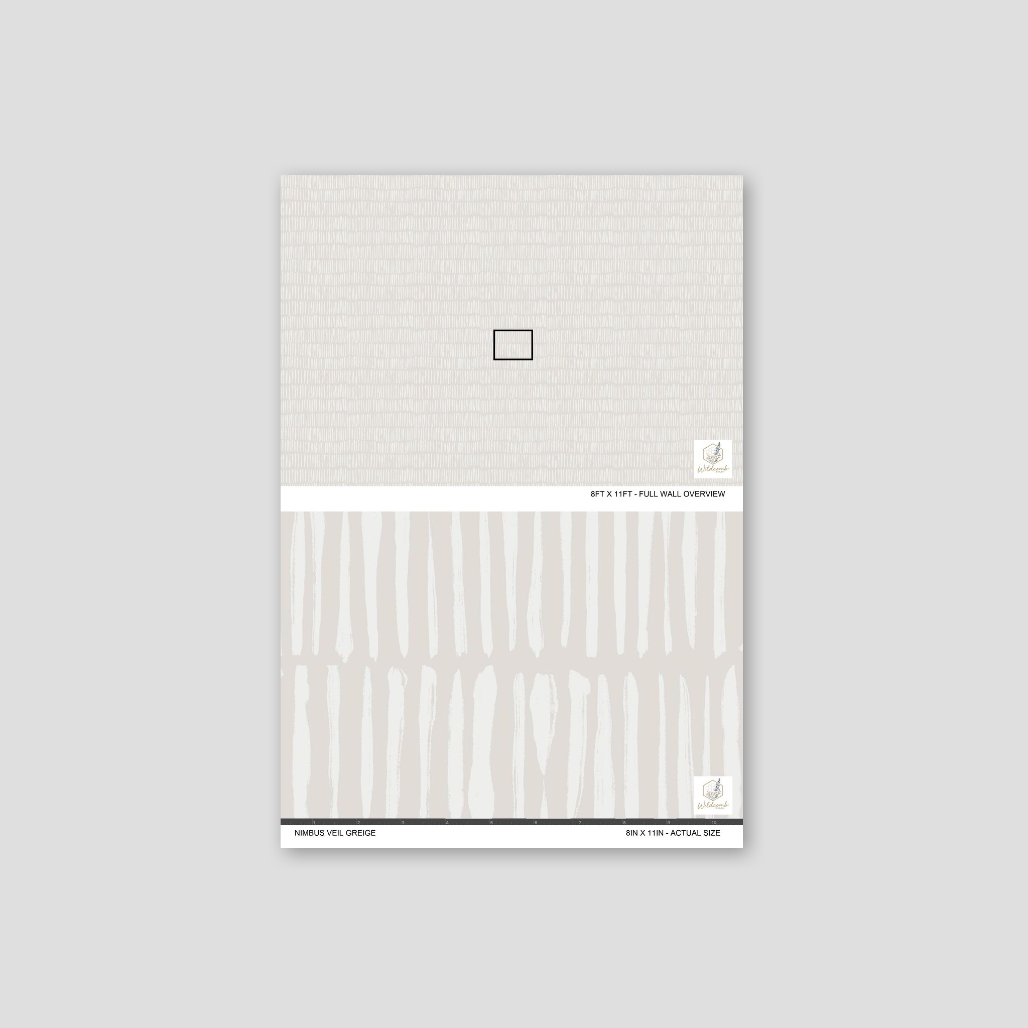 Nimbus Veil Greige wallpaper with soft linear strokes in neutral tones
