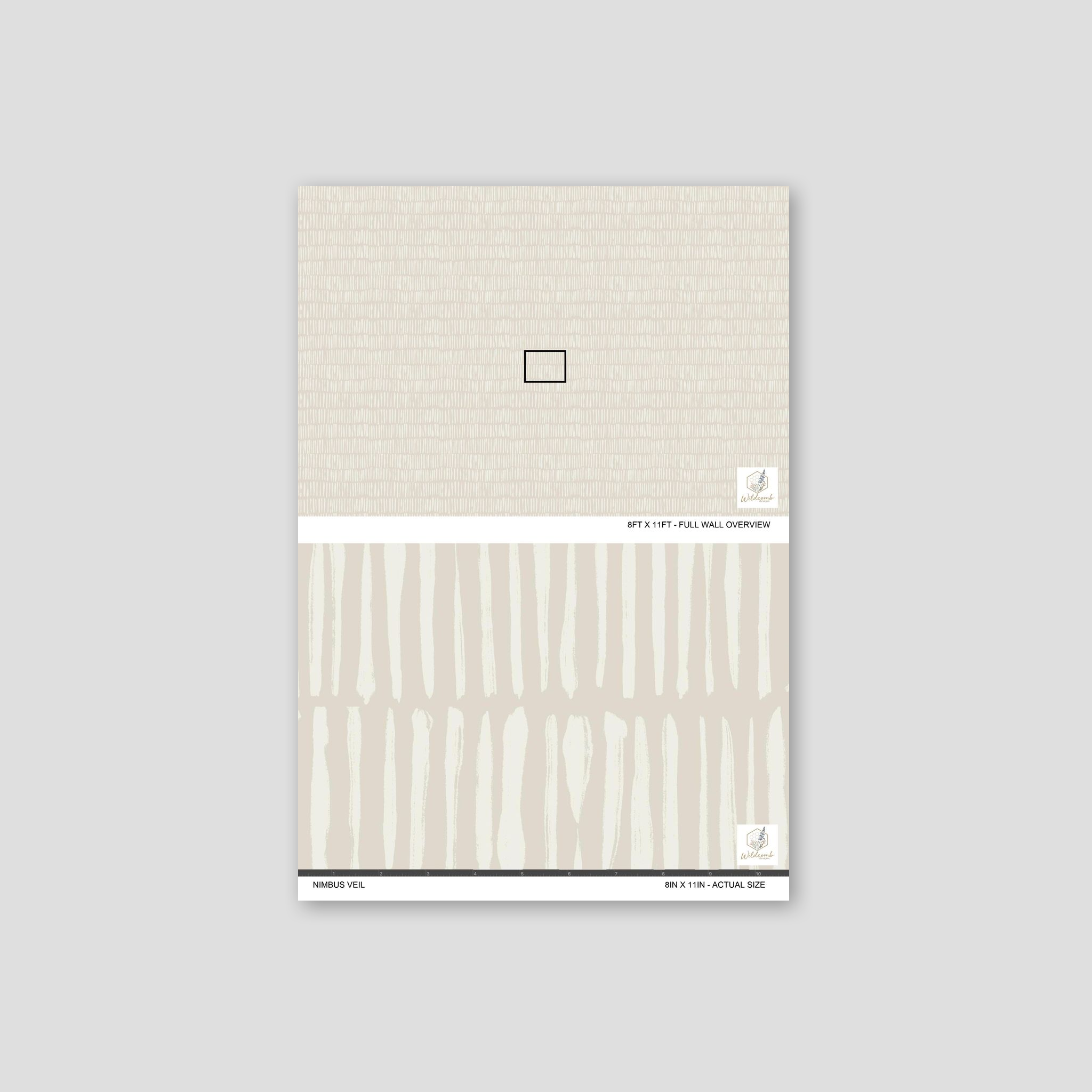 Nimbus Veil wallpaper sample with textured neutral brushstroke pattern