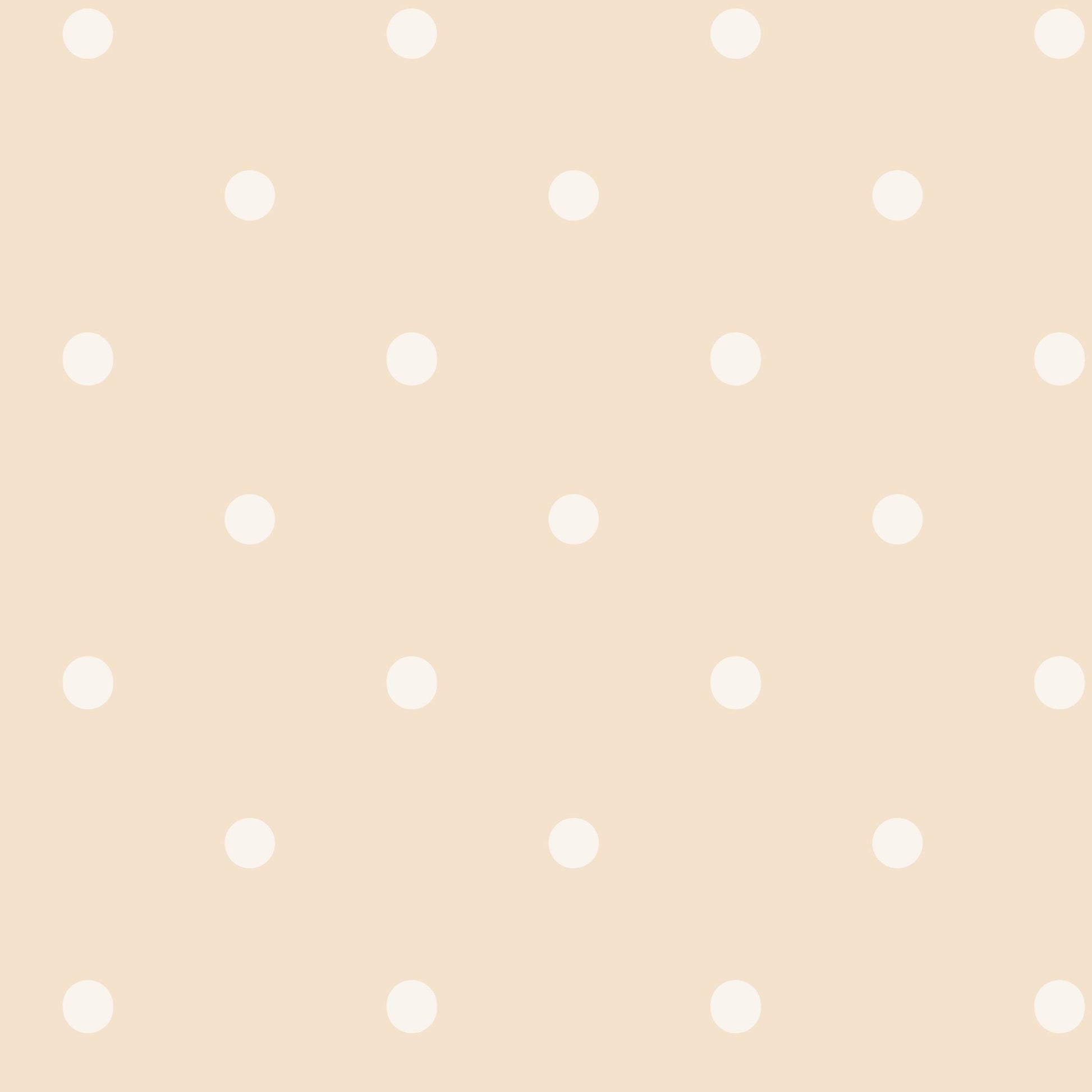 Soft peach wallpaper with white polka dots, minimal and playful design.