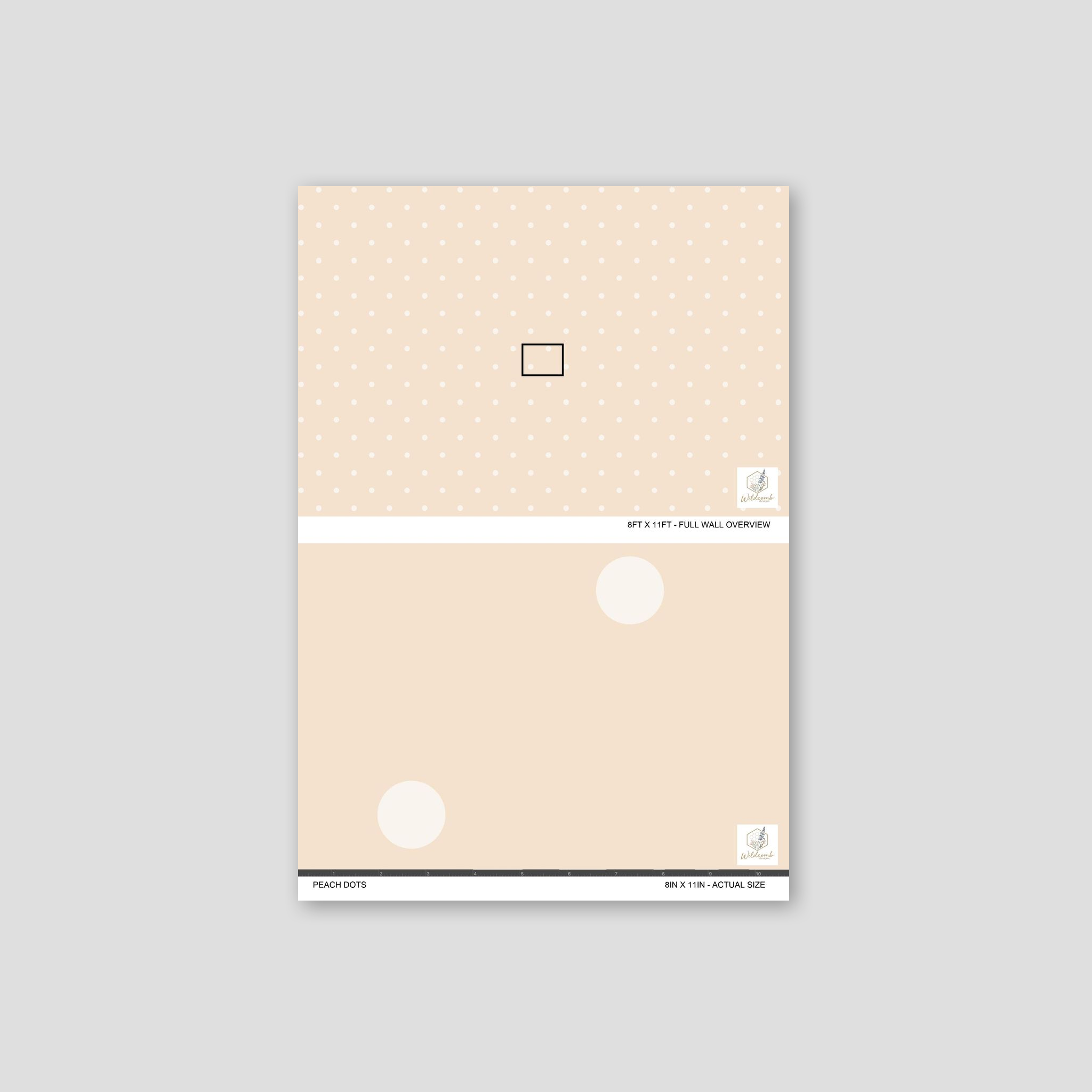 Peach polka dot wallpaper sample with soft hue and playful dots