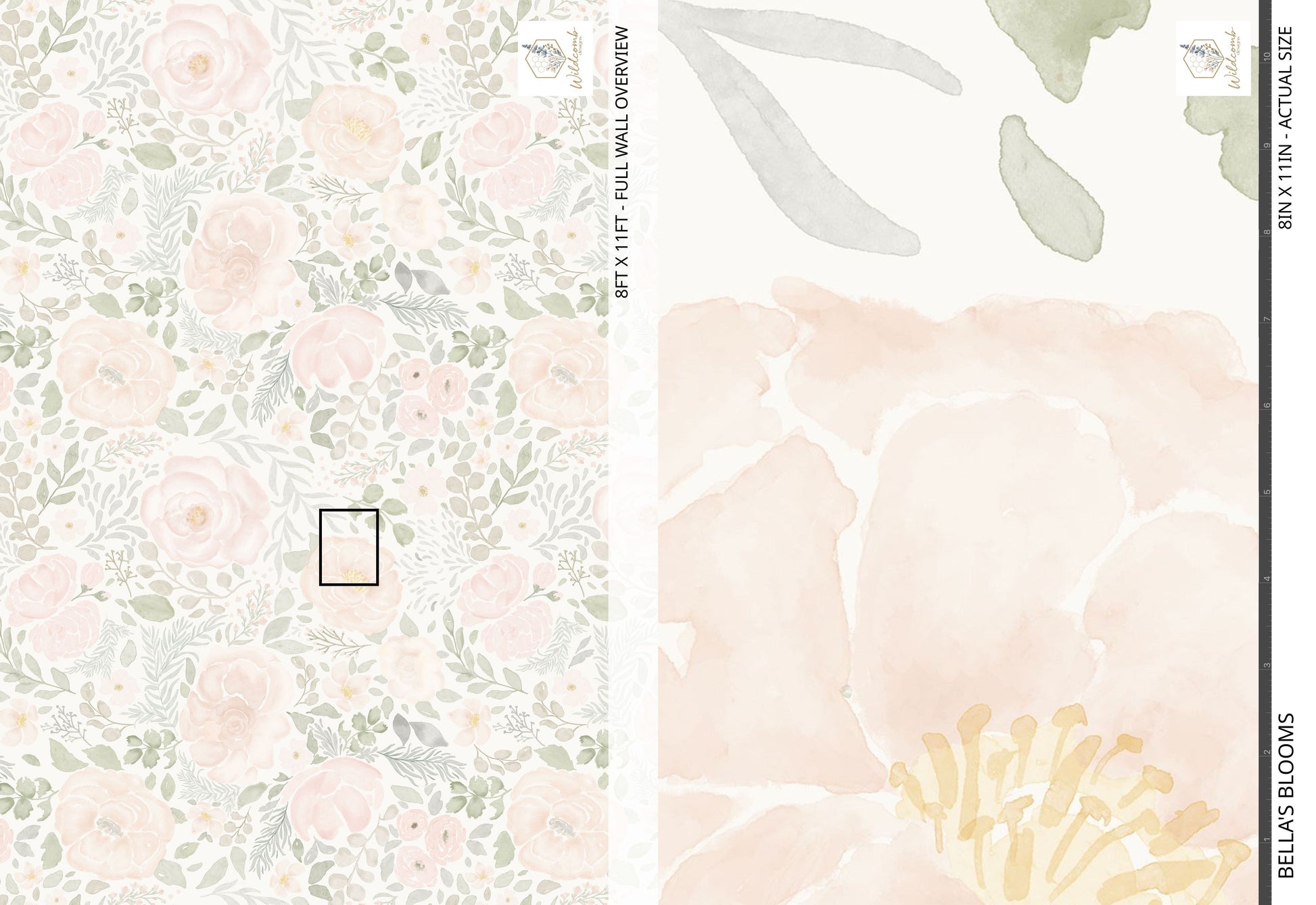 Sample of a hand painted floral mural wallpaper