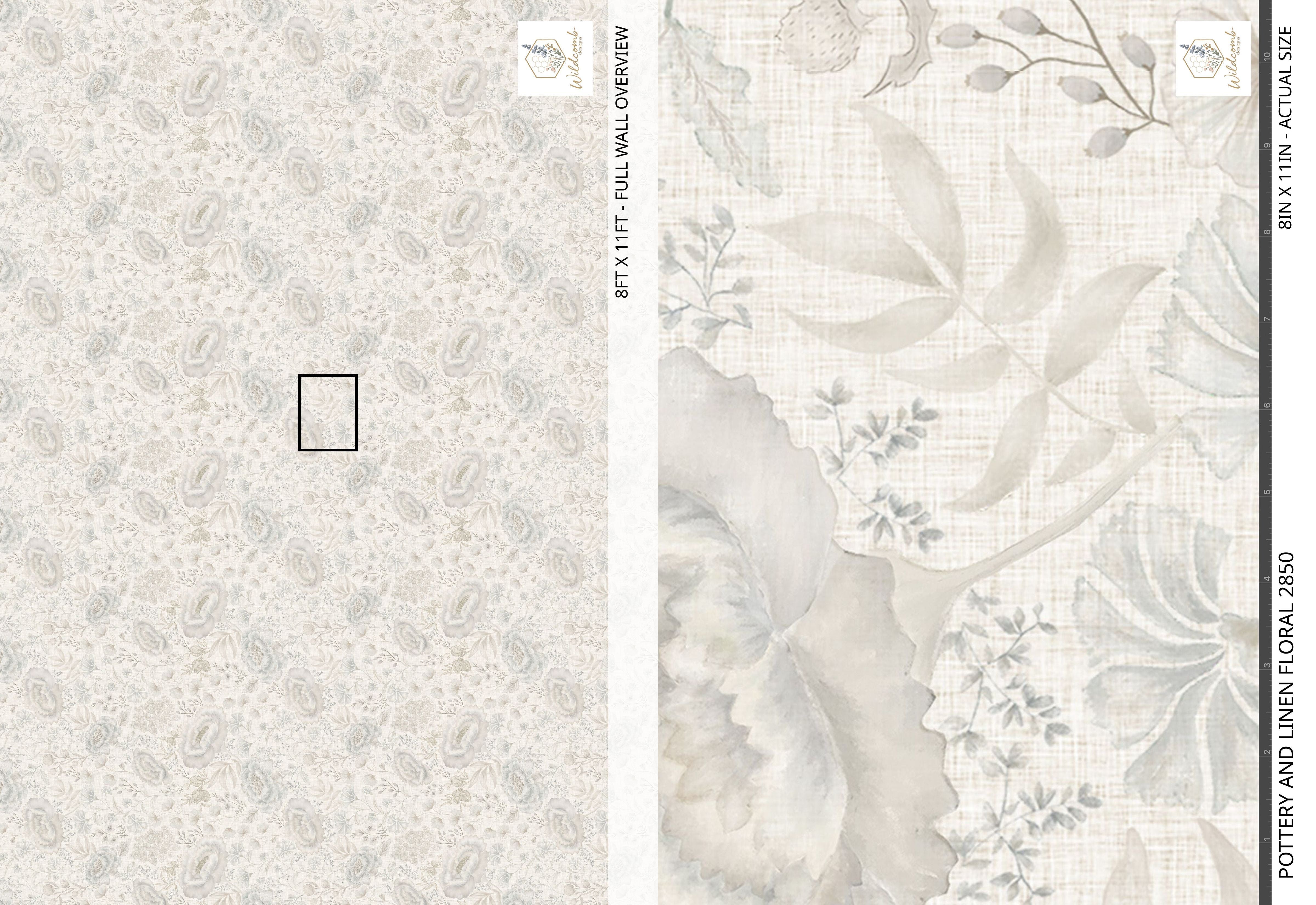 Floral wallpaper design with a grid overlay