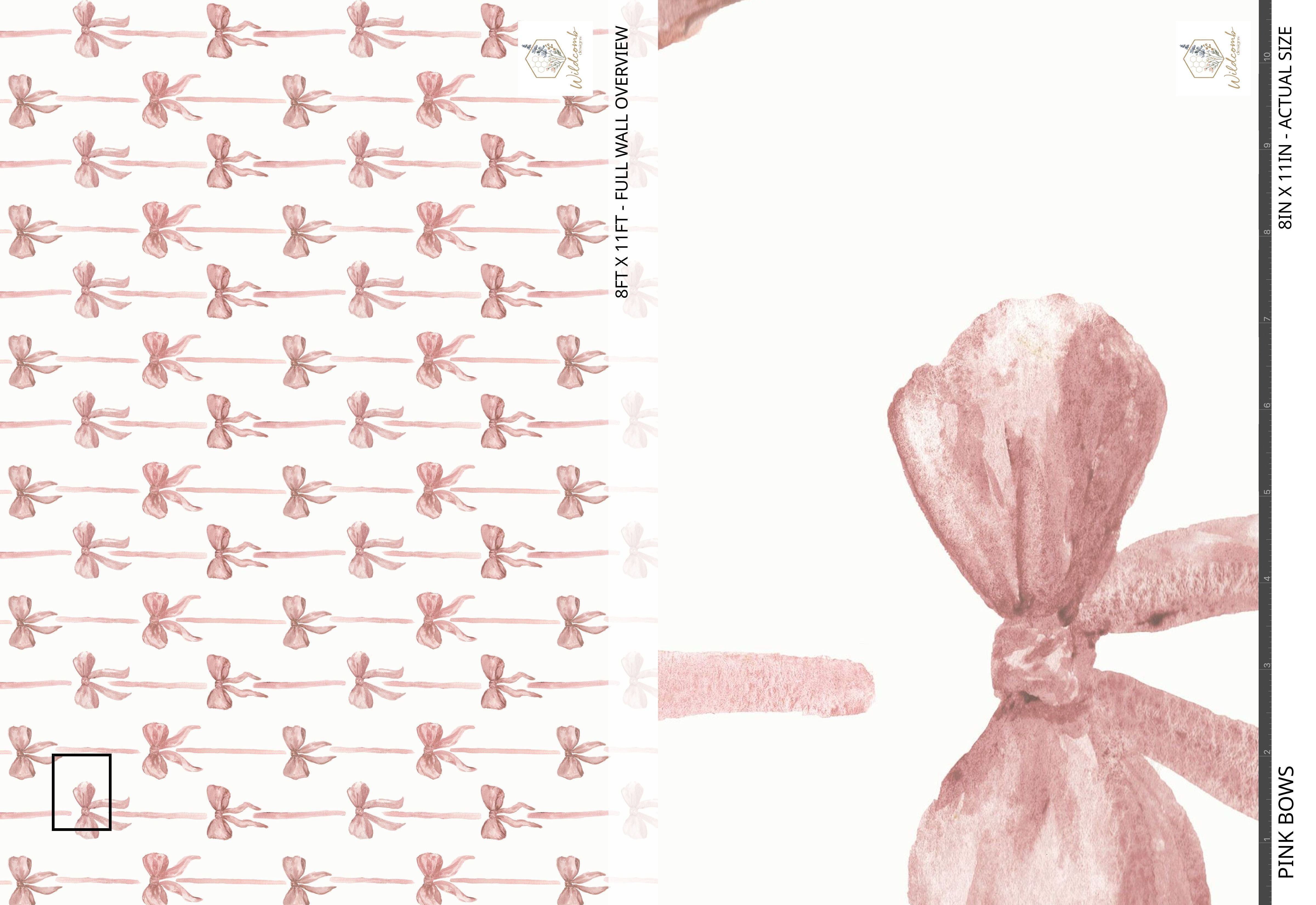Wallpaper sample with pink bows on a white background
