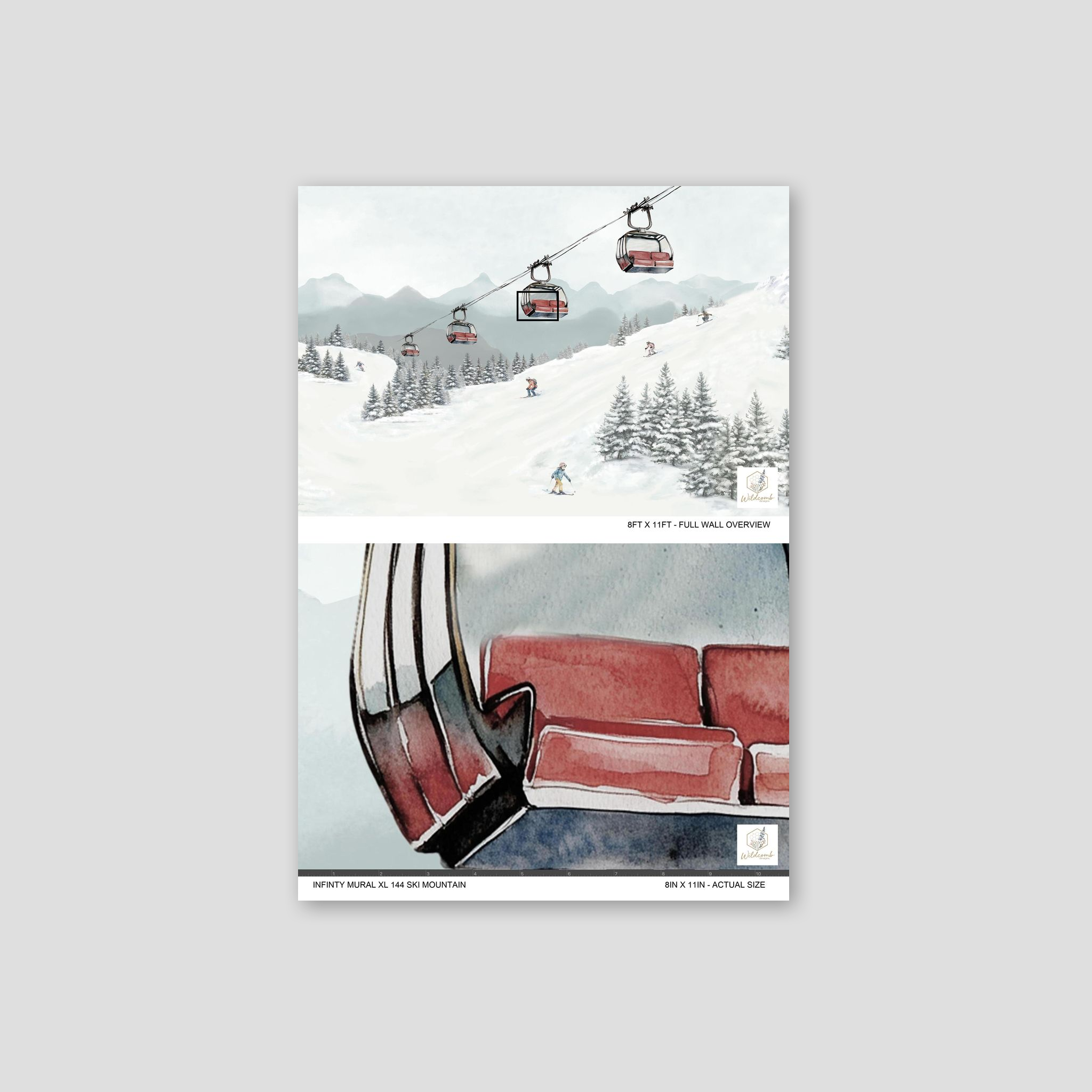 Ski mountain wallpaper with snowy slopes, ski lifts, and pine trees in winter landscape.